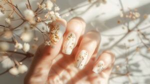 Closeup,Of,Elegant,Nail,Art,With,Gold,Delicate,Flowers,Suitable